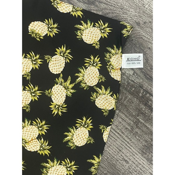 ECHO 100% Silk Pineapple Black Yellow Tropical Print Scarf Chic Vintage Inspired - Picture 6 of 6